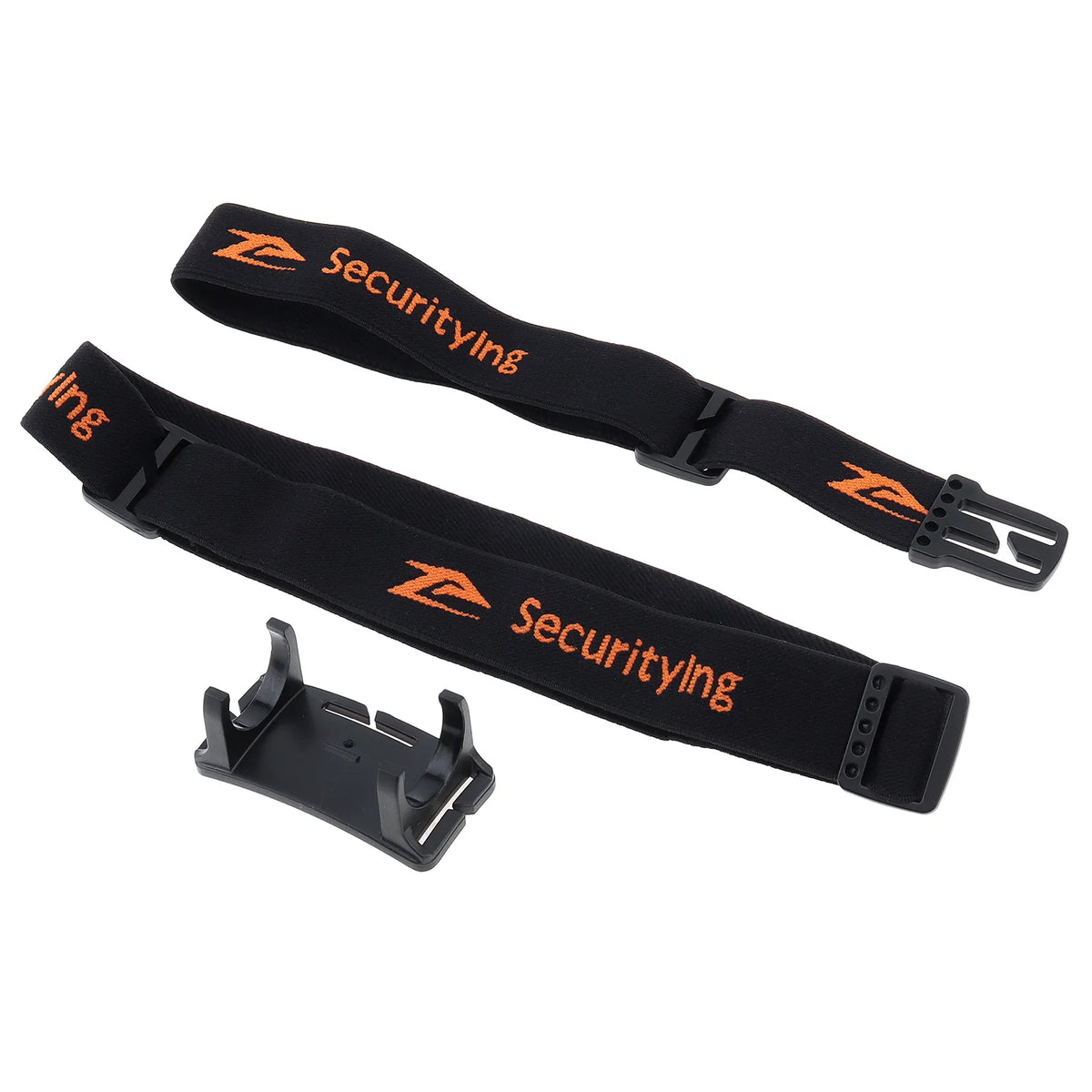ceinture fixation lampe frontale noir orange logo securitying boucle glissière pragmatique fonctionnelle