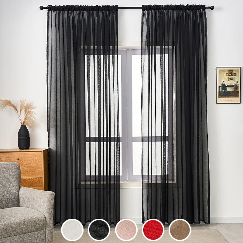 rideaux transparents unis moderne polyester rouge noir blanc rose beige salon chambre