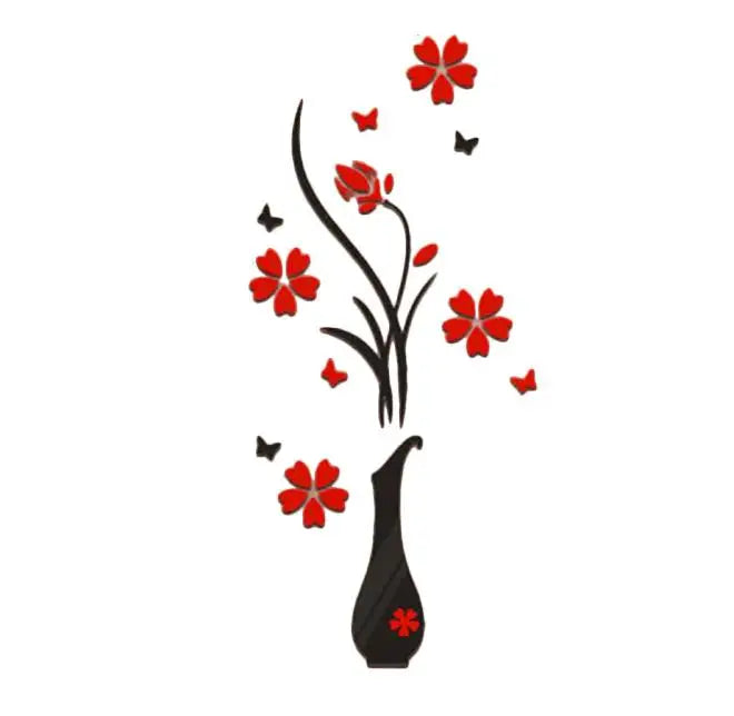 autocollants muraux stickers fleurs papillons moderne rouge noir