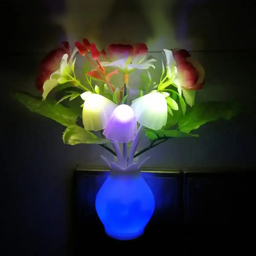 lampe nuit led fleurs artificielles vase semi transparent moderne vert rose violet bleu