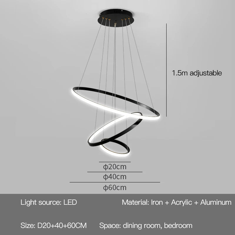 lampe suspendue moderne scandinave anneau métallique noir blanc doré salon chambre