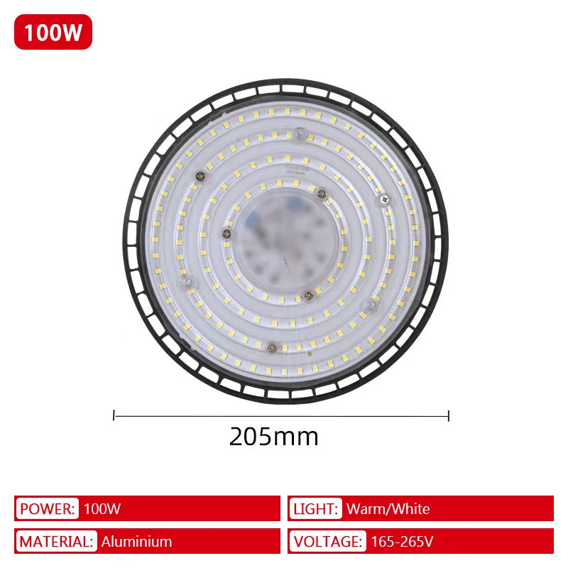 lampe led industrielle 100w 150w 200w noir moderne concentrique opacité éclairage entrepôt garage stadium