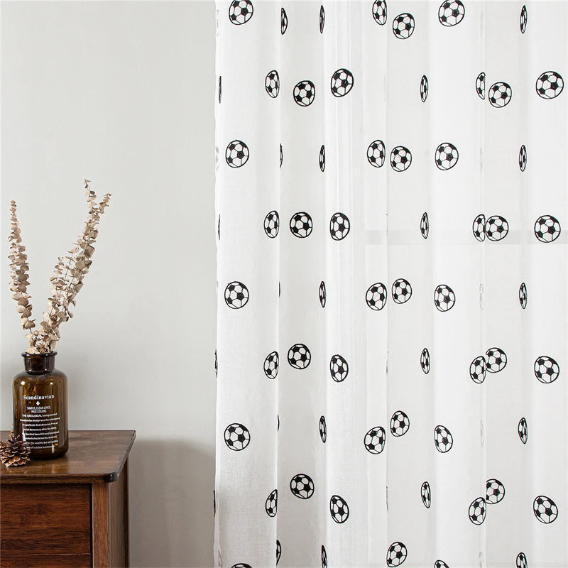 rideau moderne football blanc motif ballons anneaux chambre hôtelôtel hospitalière