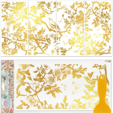 stickers decoratifs floraux oiseaux papillons or blanc noirs semi transparents 30cm 15cm adultes unisexue