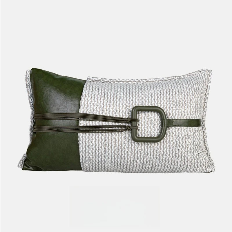 housse coussin vert olive motif géométrique contemporain polyester respectueux environnement coussin