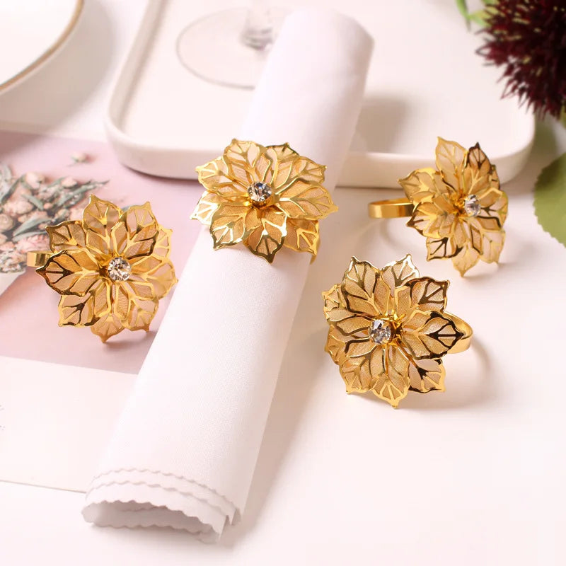 bagues dorées fleurs diamants simulés élégantes modernes anneau ajustable set pièces