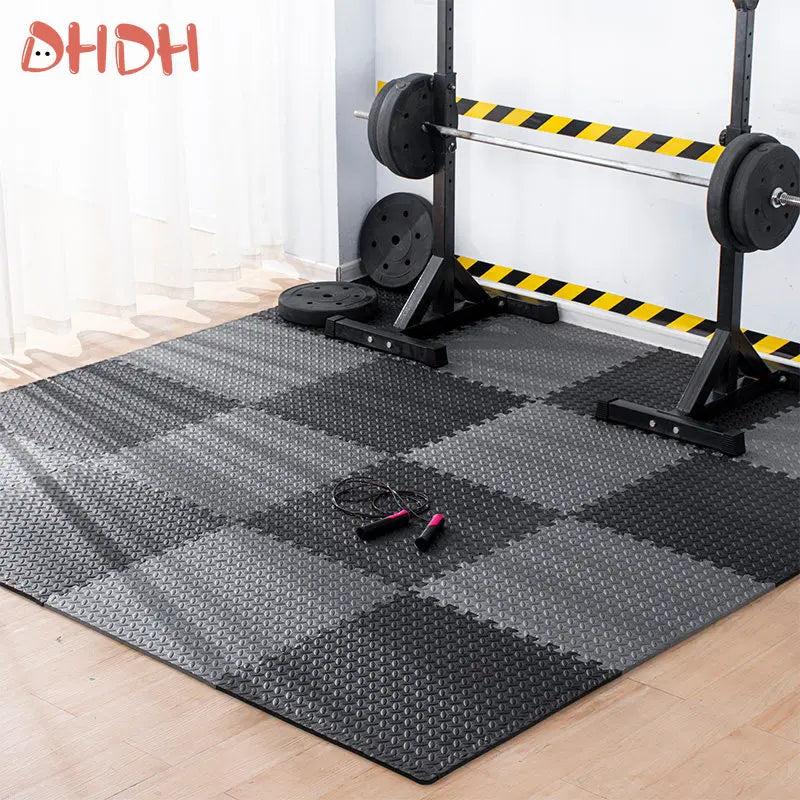 tapis sol modulable gris blanc carreaux antidérapants fitness yoga exercices