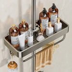 étagère salle bain moderne métal noir gris argenté fixée bouteilles savon parfum serviette gant