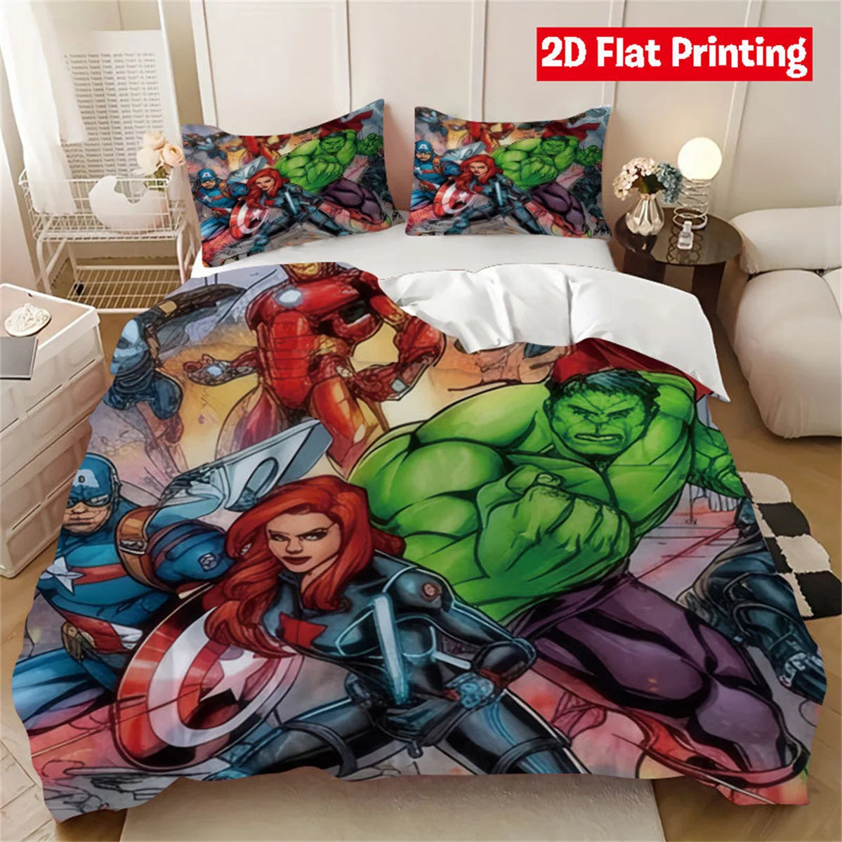 Chambre d'enfant décorée avec housse de couette Hulk Anime Hero