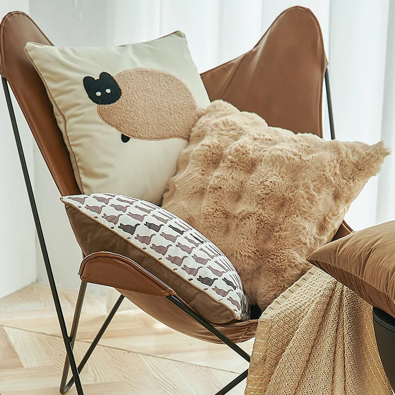 coussins brodés chats marron clair décoration maison moderne polyester 45x45cm 30x50cm canapé salon voiture