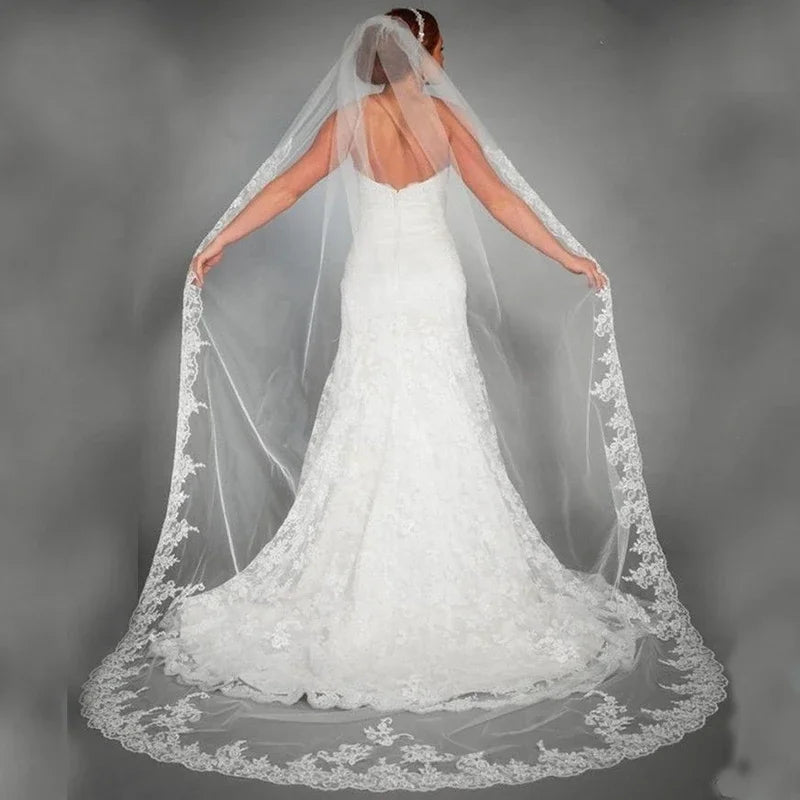 voile mariée longue dentelle florale transparent blanc romantique classique tulle femme adulte monocouche