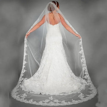 voile mariée longue dentelle florale transparent blanc romantique classique tulle femme adulte monocouche