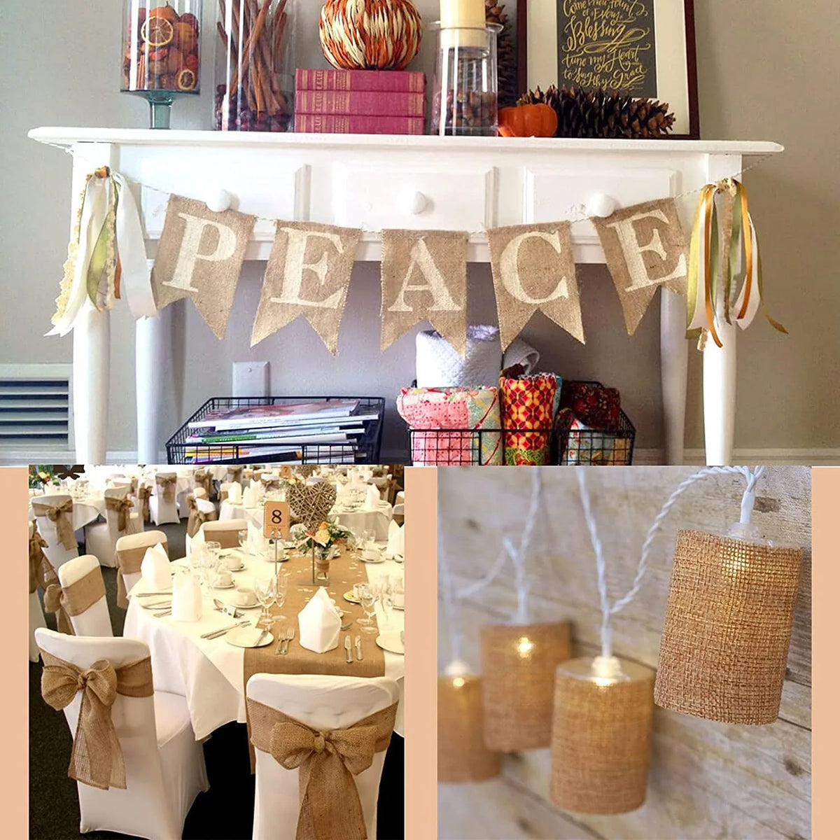 tableau tissu jute rustique mariage décoration intérieur anniversaire noël vintage rustic farmhouse