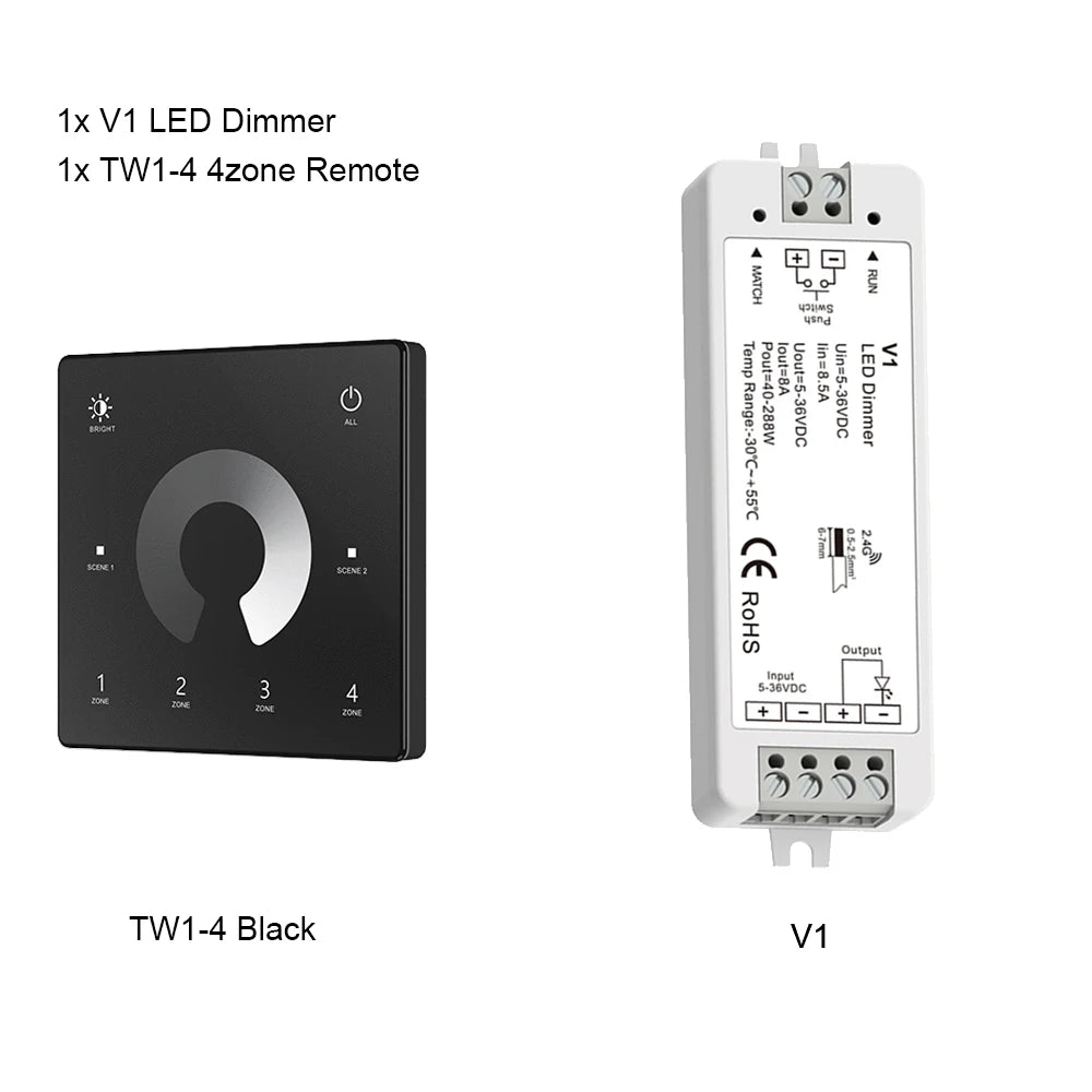 contrôleur led sans fil zones gradateur tactile noir blanc modernes 24v 36v