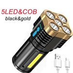 lampe torche rechargeable 5w led noire argentée texturée camping lecture nocturne