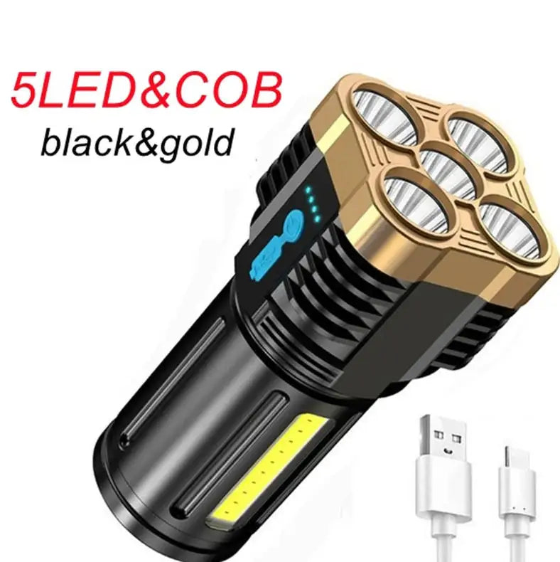 lampe torche rechargeable 5w led noire argentée texturée camping lecture nocturne