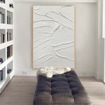 tableau moderne abstrait lignes ondulées blanc gris clair décoration intérieure sans cadre contemporain horizontal