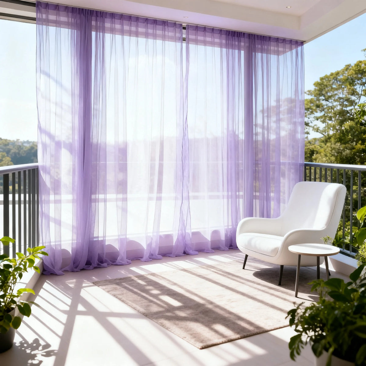 rideaux polyester translucides violet clair moderne plissés deux pièces chambre salon