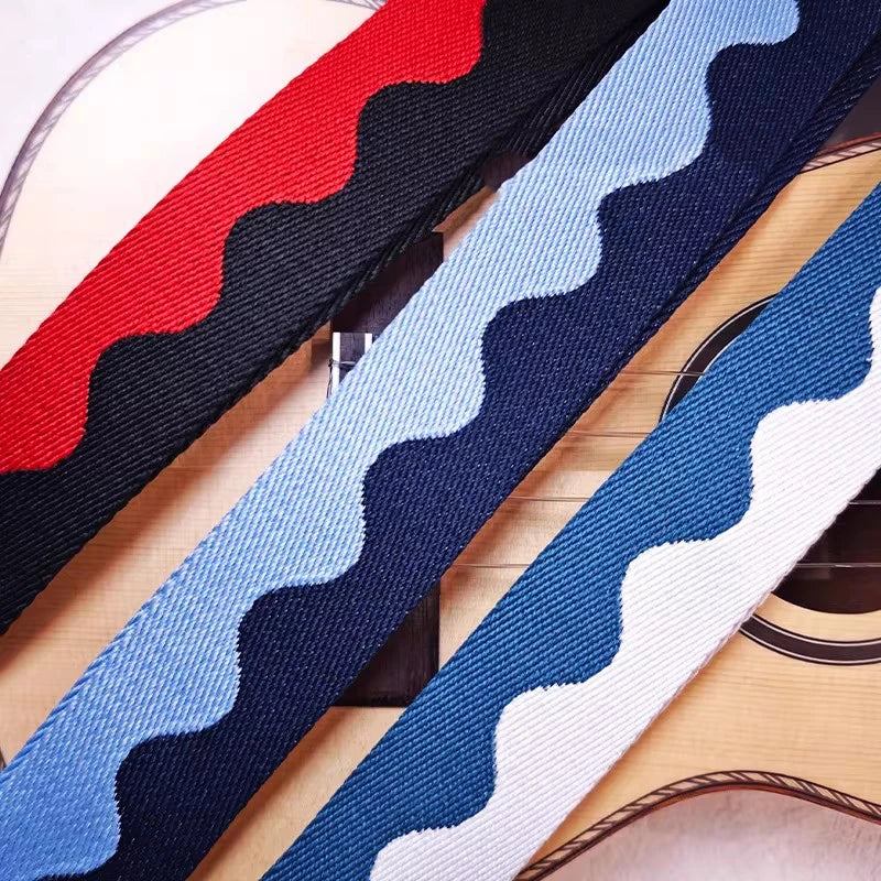 ruban polyester 38mm large rayures ondulées moderne rouge noir bleu blanc jaune orange marron