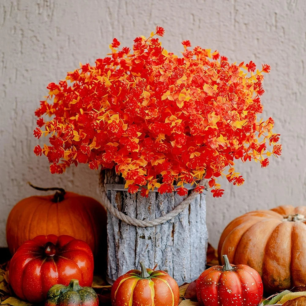 bouquet fleurs artificielles rouge orange jaune automne rustique intérieur décoration halloween simple petits fleurs