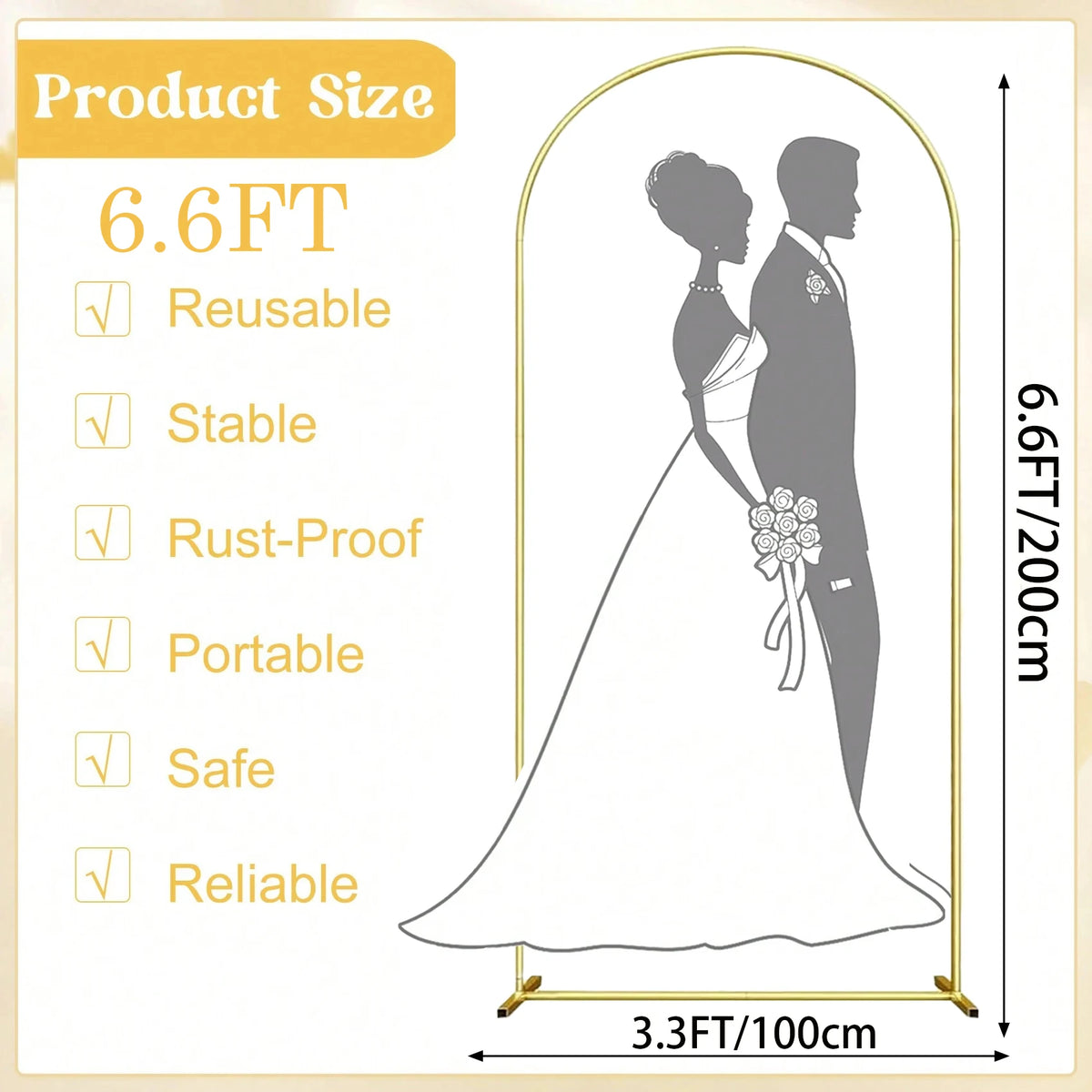 arche decorative or lisse moderne toile blanche pieds 1.7ft 2.2ft 2.6ft 3.2ft