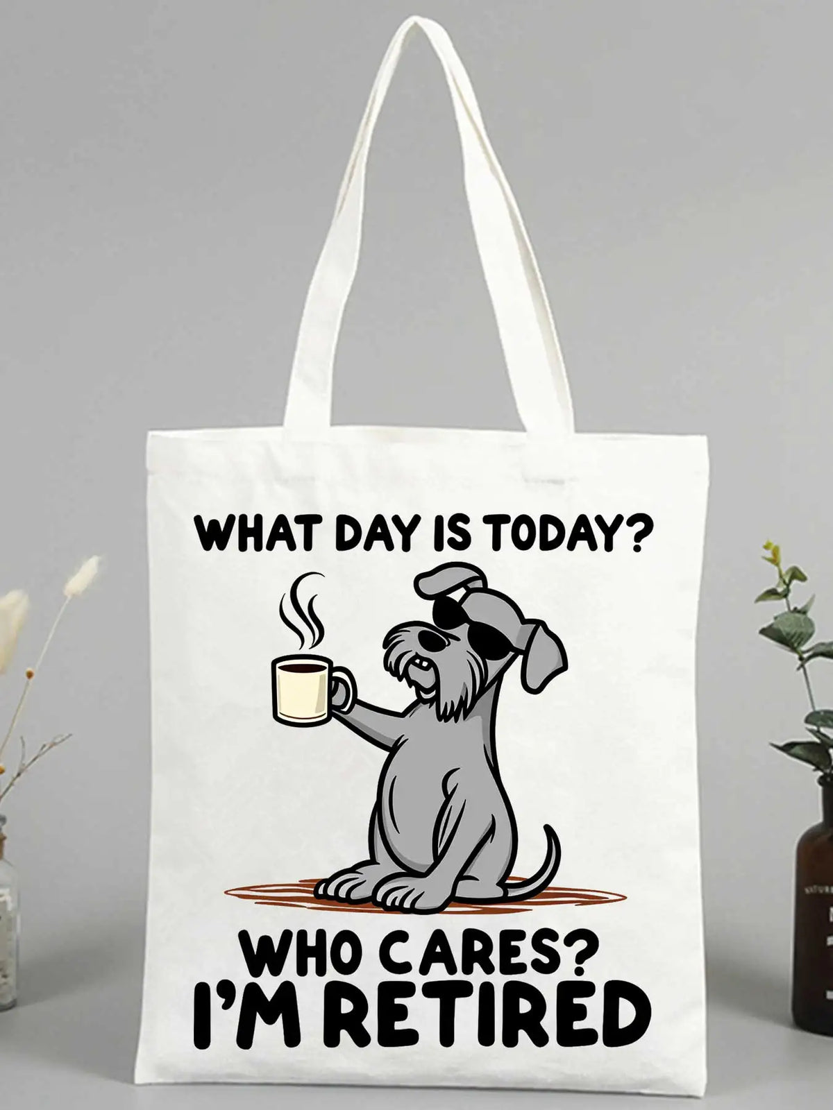 sac main toile chien blanc moderne sans fermeture éclair poignées
