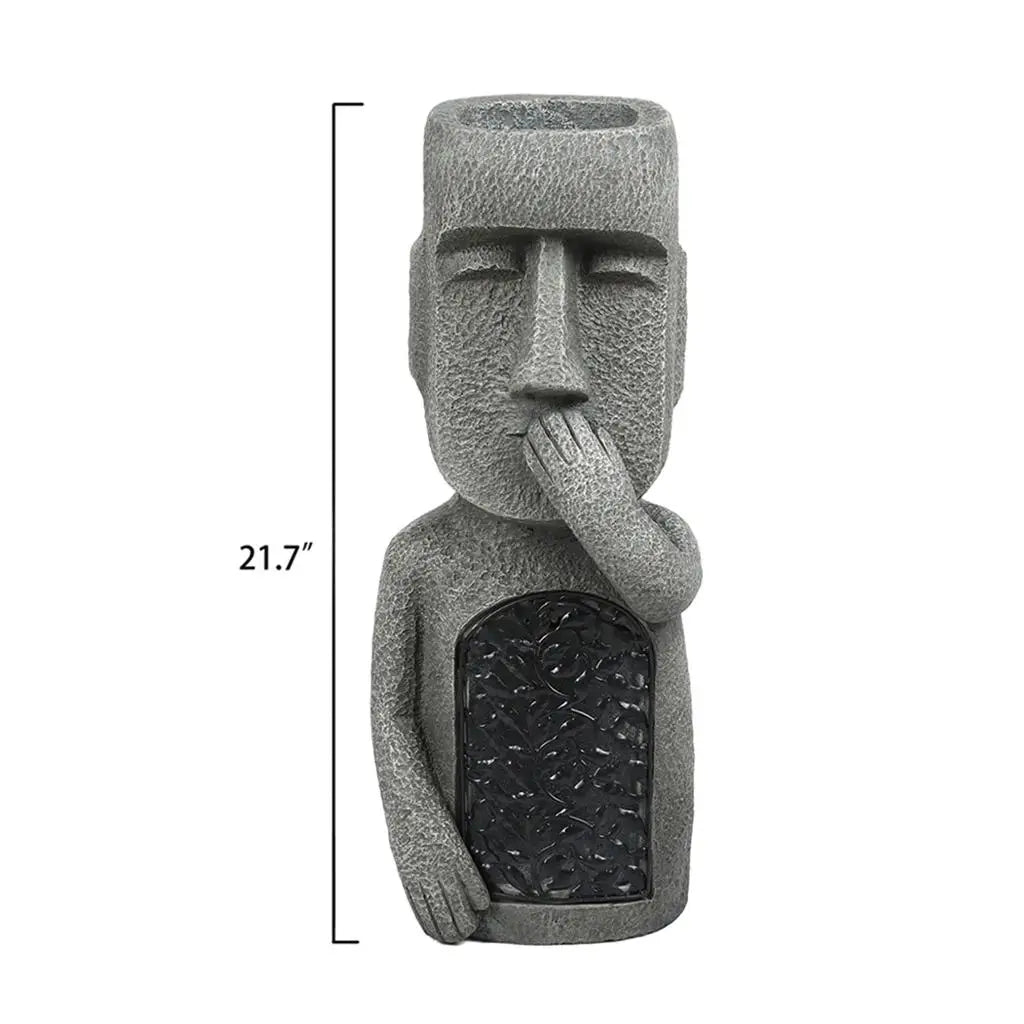 statues moai décoratives extérieures pots fleurs texture pierre motif floral gris noir