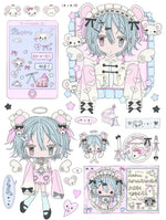 stickers kawaii personnages mignons chats coeurs papillons panda floral rose gris blanc bleu vert