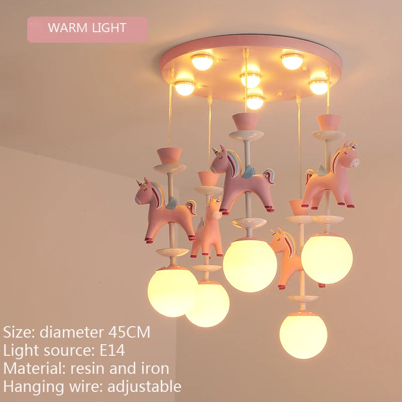 suspension lumineuse verre résine chevaux arc ciel moderne bleu rose enfant blanc contemporain