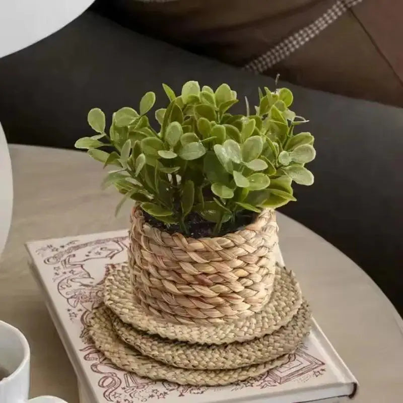 décoration intérieure plante artificielle pot osier feuilles vertes modernes salon