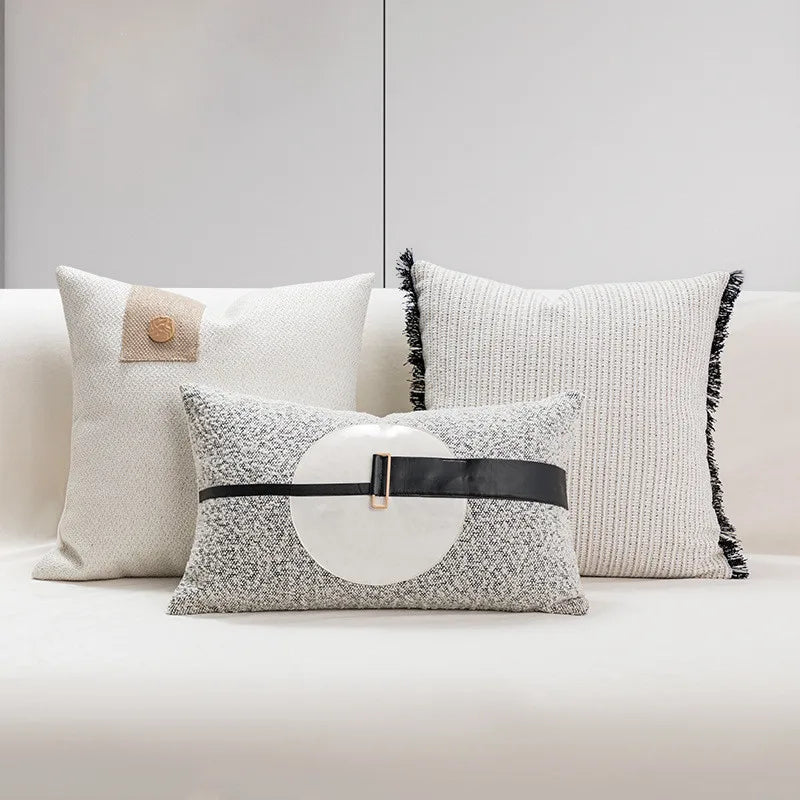 coussin géométrique laine coton contemporain beige gris noir décoratif sofa lit voiture