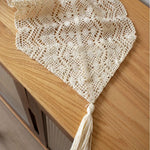 serviette table traditionnelle motif floral serviette beige clair tissage crocheté frange maison polyester coton