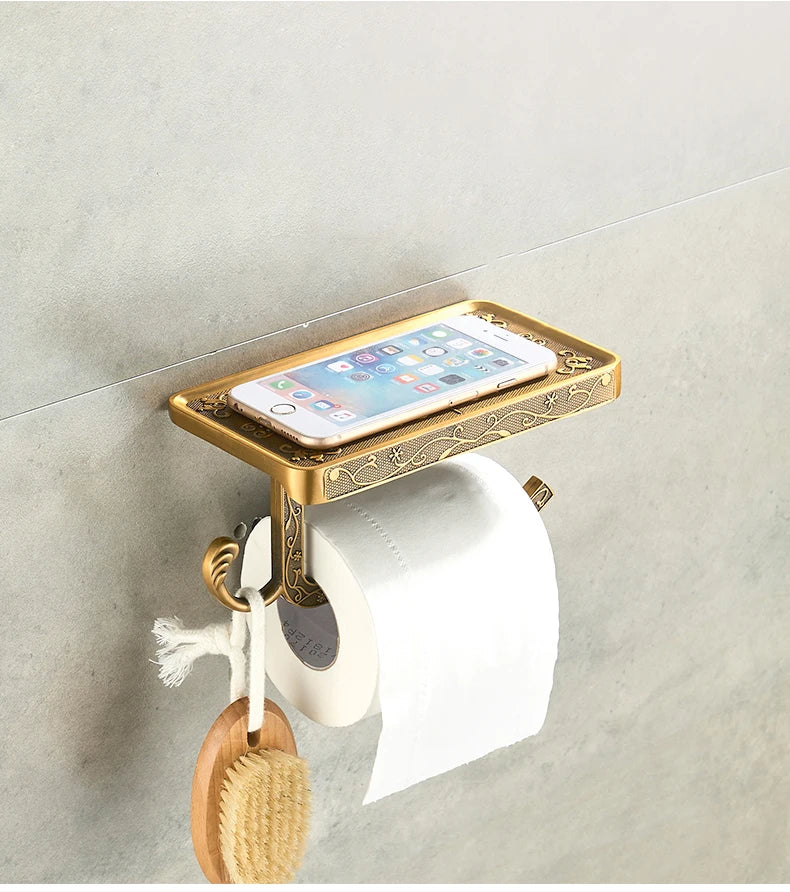 accessoires salle bain doré ornements floraux finition brillante classique porte savon porte gobelet porte