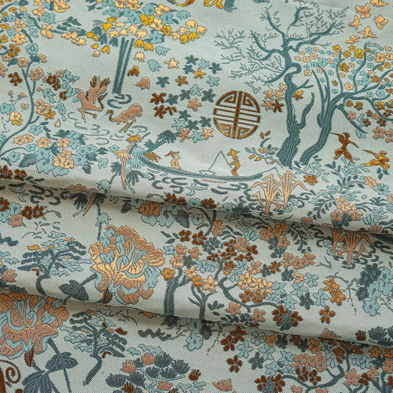 tissu imprimé floral beige bleu orange respectueux environnement classique vintage 148cm large