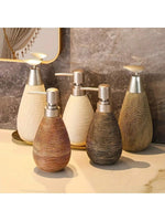 distributeur savon liquide mousse gris métallisé beige moderne élégant texture tissée marron clair foncé
