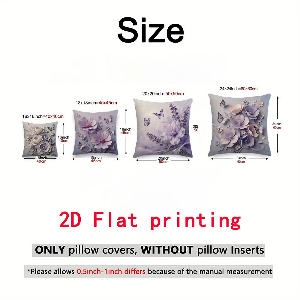 taies d'oreiller violet fleurs papillons moderne polyester 45x45cm zipper closure décoration chambre coucher maison