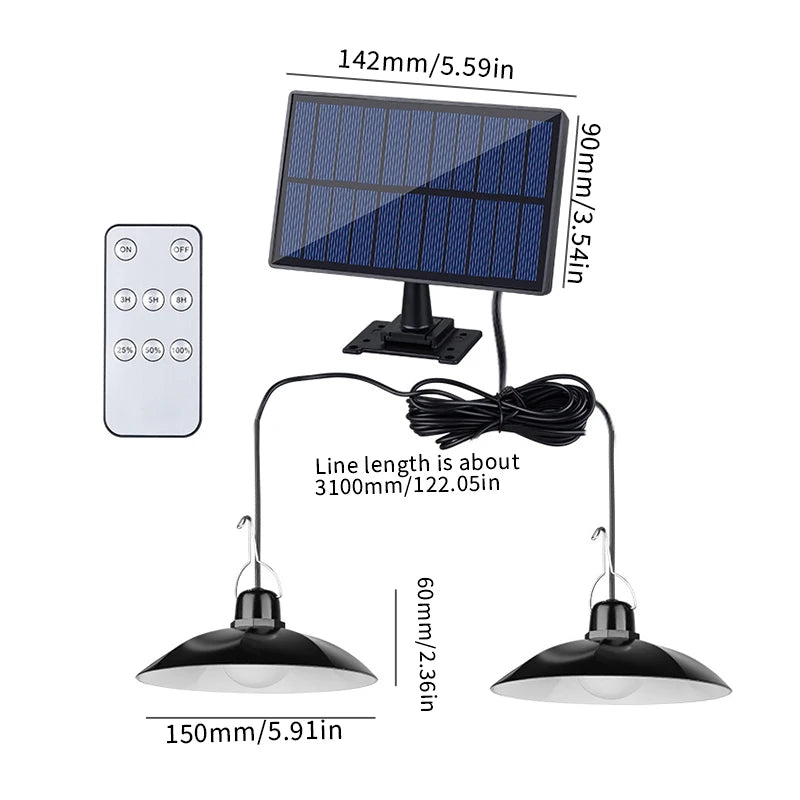 lampe solaire suspendue moderne noire télécommande panneau solaire ip65