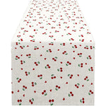 tableau table rectangulaire tissage motifs fruits cerises plantes blanc rouge vert décoration printemps été