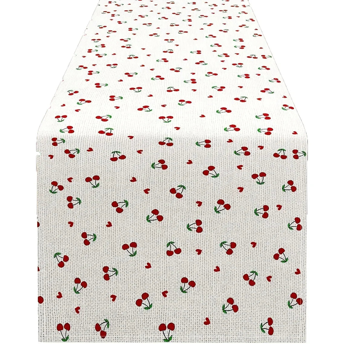 tableau table rectangulaire tissage motifs fruits cerises plantes blanc rouge vert décoration printemps été