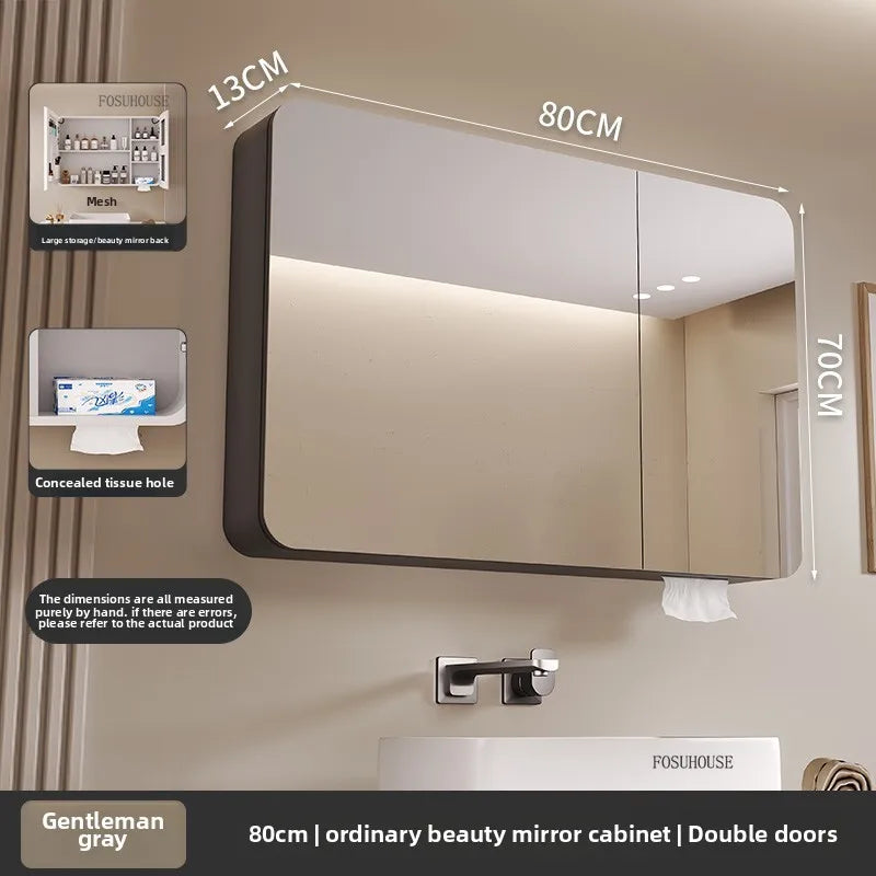 armoire salle bain murale miroir led rangement porte coulissante moderne blanc gris