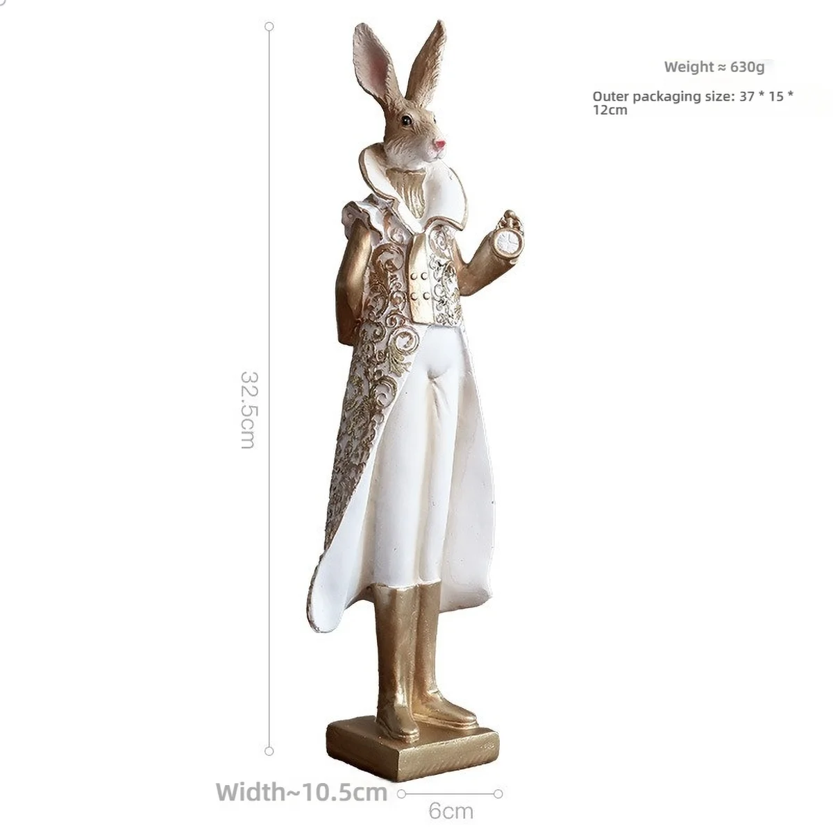 statues lapins vintage élégantes résine or blanc motifs floraux cage oiseaux livres anciens 32.5cm