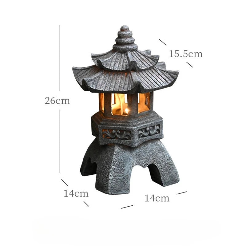 lanternes solaires décoratives japonais traditionnel gris foncé lumiere orangée aspect pierreux zen retro