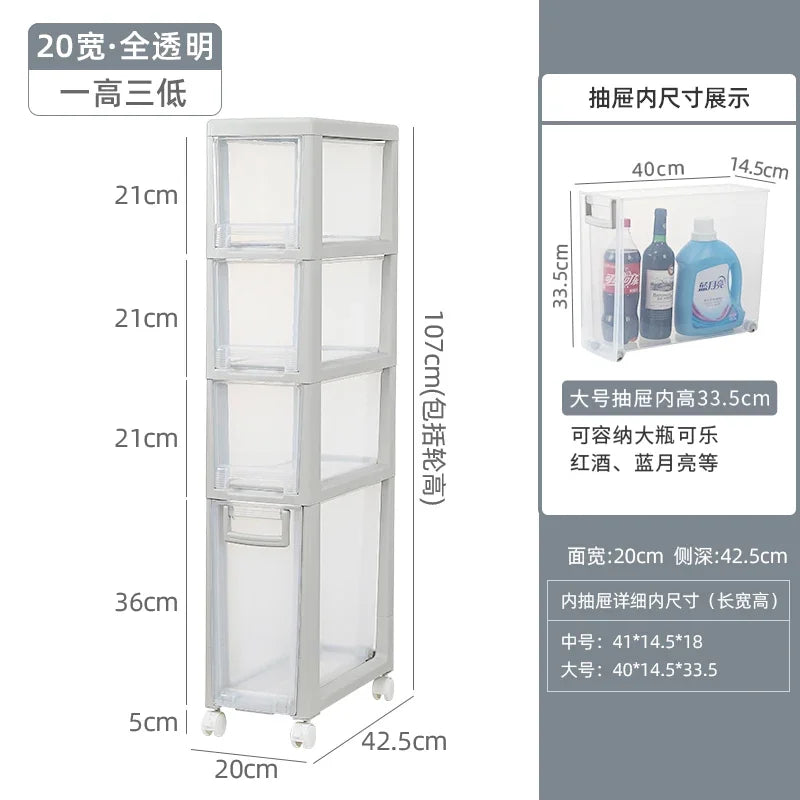 meuble rangement modulaire blanc boîtes transparentes roulettes organisation maison moderne