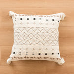 coussin carré boho noir blanc motif géométrique tassel polyester amovible lavable
