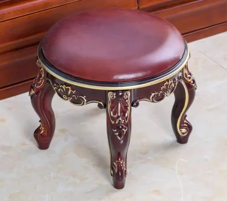 tabouret sculpté cuir tissu brodé classique baroque élégant maison salon chambre