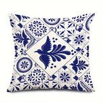 housse coussin imprimé géométrique floral bleu marine blanc traditionnelle 45x45cm