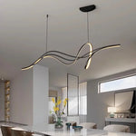 suspension lumineuse moderne aluminium noir lumière froide chaîne blanc ondulé contemporain