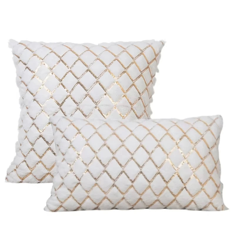 housse coussin géométrique doré moderne 100 polyester 30x50 45x45 blanc or décoration chambre voiture