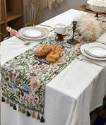 chemin table floral traditionnel coton polyester beige vert bleu rouge marron doré broderie pomponsOpaque
