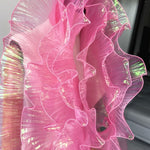 tissu voile semi transparent rose pâle vert iridescent moderne élégant rayures fines dentelle polyester